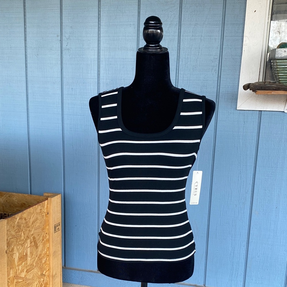 Cyrus Essentials Black and White Striped Tank Top